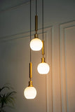 Divine Trends Triple Globe Hanging Pendant Light Antique Brass Finish with Frosted Milky White Glass | Hanging Lamp for Living Room | Chandelier Ceiling Lamp - Pack of 1
