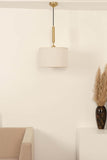 Divine Trends Brass Antique Cotton Fabric Lamp Shade Pendant Hanging Light 14" Diameter Off White Shade