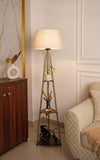 Divine Trends 3 Shelves Floor Lamp Brass Antique Finish 5 Feet Height with 16” Diameter Off White LampShade for Living Room, Bedroom, Home Decoration | Led Bulb Included - Pack of 1