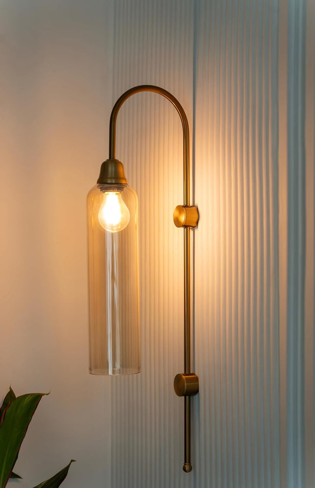 Divine Trends Modern Wall Lamp Antique Brass Finish with Golden Luster Long Glass for Bedside, Living Room, Bedroom, Home Decoration, Restaurant | Wall Light - Pack of 1
