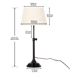 Divine Trends Black Polished Adjustable Height Table Lamp with Off White 12 inches Lampshade