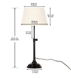 Divine Trends Black Polished Adjustable Height Table Lamp with Off White 12 inches Lampshade