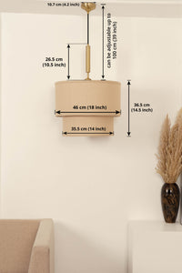 Divine Trends Beige Double Decker Fabric Hanging Pendant Light Antique Brass Finish| Hanging Lights for Living Room, Bedroom | Ceiling Lamps for Home Decoration