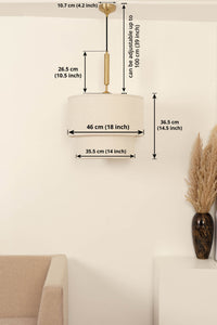 Divine Trends Off White Double Decker Fabric Hanging Pendant Light Antique Brass Finish| Hanging Lights for Living Room, Bedroom | Ceiling Lamps for Home Decoration