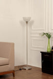 Divine Trends Uplighter Satin Nickel Finish Floor Lamp for Living Room with Frosted Glass Lampshade | Includes LED Warm Bulb | Hidden Wire Design | Uplight Corner Standing Lamp for Home | Pack of 1