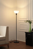 Divine Trends Uplighter Black Polished Finish Floor Lamp for Living Room with Frosted Glass Lampshade | Includes LED Warm Bulb | Hidden Wire Design | Uplight Corner Standing Lamp for Home | Pack of 1