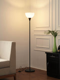 Divine Trends Uplighter Black Polished Finish Floor Lamp for Living Room with Frosted Glass Lampshade | Includes LED Warm Bulb | Hidden Wire Design | Uplight Corner Standing Lamp for Home | Pack of 1