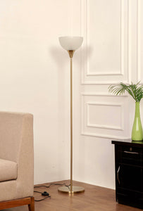 Divine Trends Uplighter Brass Antique Finish Floor Lamp for Living Room with Frosted Glass Lampshade | Includes LED Warm Bulb | Hidden Wire Design | Uplight Corner Standing Lamp for Home | Pack of 1