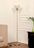 Divine Trends Uplighter Brass Antique Finish Floor Lamp for Living Room with Frosted Glass Lampshade | Includes LED Warm Bulb | Hidden Wire Design | Uplight Corner Standing Lamp for Home | Pack of 1