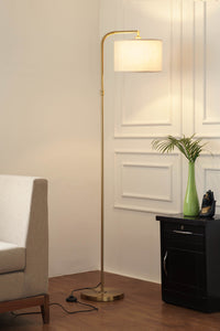 Divine Trends Antique Brass Finish Task Floor Lamp – Adjustable, 6 ft, Off-White Piping Fabric Shade