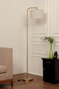 Divine Trends Antique Brass Finish Task Floor Lamp – Adjustable, 6 ft, Off-White Piping Fabric Shade