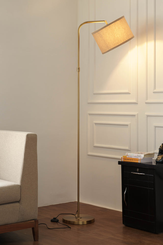 Divine Trends Antique Brass Finish Task Floor Lamp – Adjustable, 6 ft Height  with Piping Fabric Shade