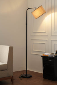 Divine Trends Black Polished Task Floor Lamp – Adjustable, 6 ft with Off-White Piping Fabric Shade