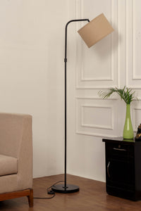 Divine Trends Black Polished Task Floor Lamp – Adjustable, 6 ft with Off-White Piping Fabric Shade