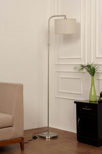 Divine Trends Satin Nickel Finish Task Floor Lamp – Adjustable, 6 ft, Off-White Piping Fabric Shade