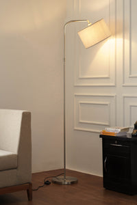 Divine Trends Satin Nickel Finish Task Floor Lamp – Adjustable, 6 ft, Off-White Piping Fabric Shade