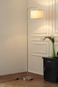 Divine Trends Satin Nickel Finish Task Floor Lamp – Adjustable, 6 ft, Off-White Piping Fabric Shade