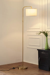 Divine Trends Antique Brass Finish Task Floor Lamp – Adjustable, 6 ft, Off-White Piping Fabric Shade