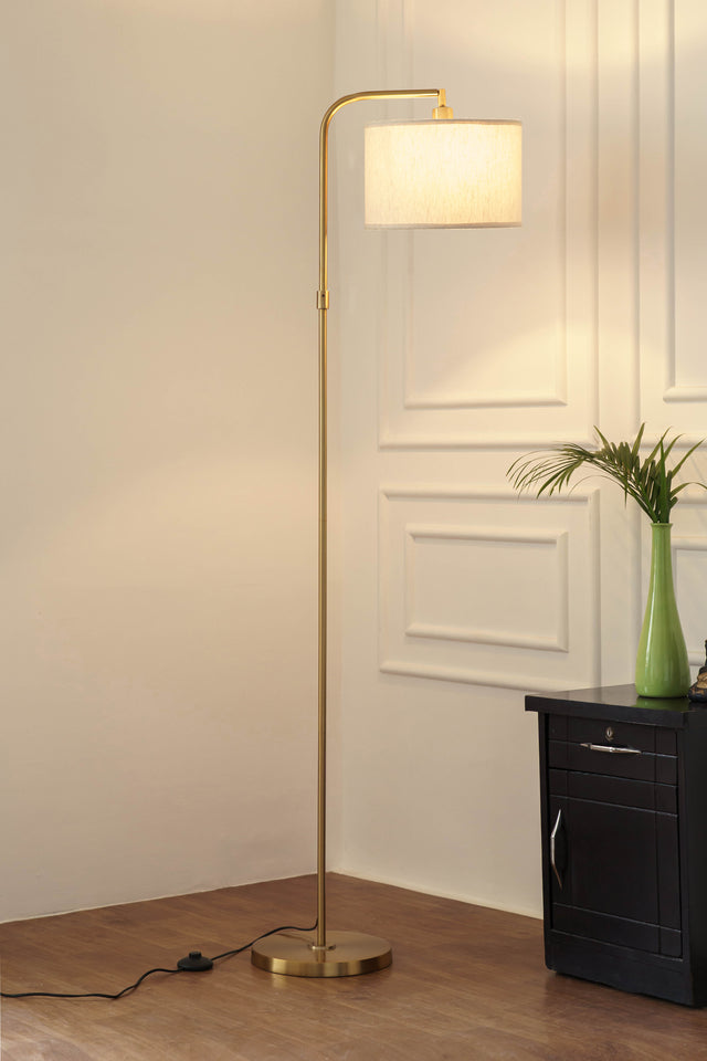 Divine Trends Antique Brass Finish Task Floor Lamp – Adjustable, 6 ft, Off-White Piping Fabric Shade