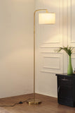 Divine Trends Antique Brass Finish Task Floor Lamp – Adjustable, 6 ft, Off-White Piping Fabric Shade