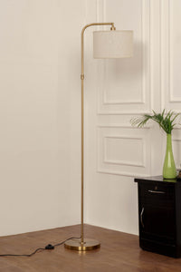 Divine Trends Antique Brass Finish Task Floor Lamp – Adjustable, 6 ft, Off-White Piping Fabric Shade