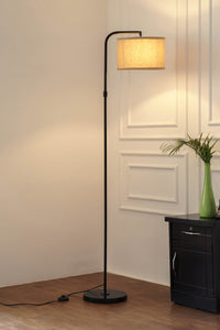 Divine Trends Black Polished Task Floor Lamp – Adjustable, 6 ft with Off-White Piping Fabric Shade