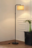 Divine Trends Black Polished Task Floor Lamp – Adjustable, 6 ft with Off-White Piping Fabric Shade