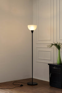 Divine Trends Uplighter Black Polished Finish Floor Lamp for Living Room with Frosted Glass Lampshade | Includes LED Warm Bulb | Hidden Wire Design | Uplight Corner Standing Lamp for Home | Pack of 1