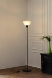Divine Trends Uplighter Black Polished Finish Floor Lamp for Living Room with Frosted Glass Lampshade | Includes LED Warm Bulb | Hidden Wire Design | Uplight Corner Standing Lamp for Home | Pack of 1