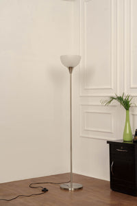 Divine Trends Uplighter Satin Nickel Finish Floor Lamp for Living Room with Frosted Glass Lampshade | Includes LED Warm Bulb | Hidden Wire Design | Uplight Corner Standing Lamp for Home | Pack of 1