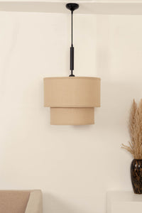 Divine Trends Beige Double Decker Fabric Hanging Pendant Light Black Polished | Hanging Lights for Living Room, Bedroom | Ceiling Lamps for Home Decoration