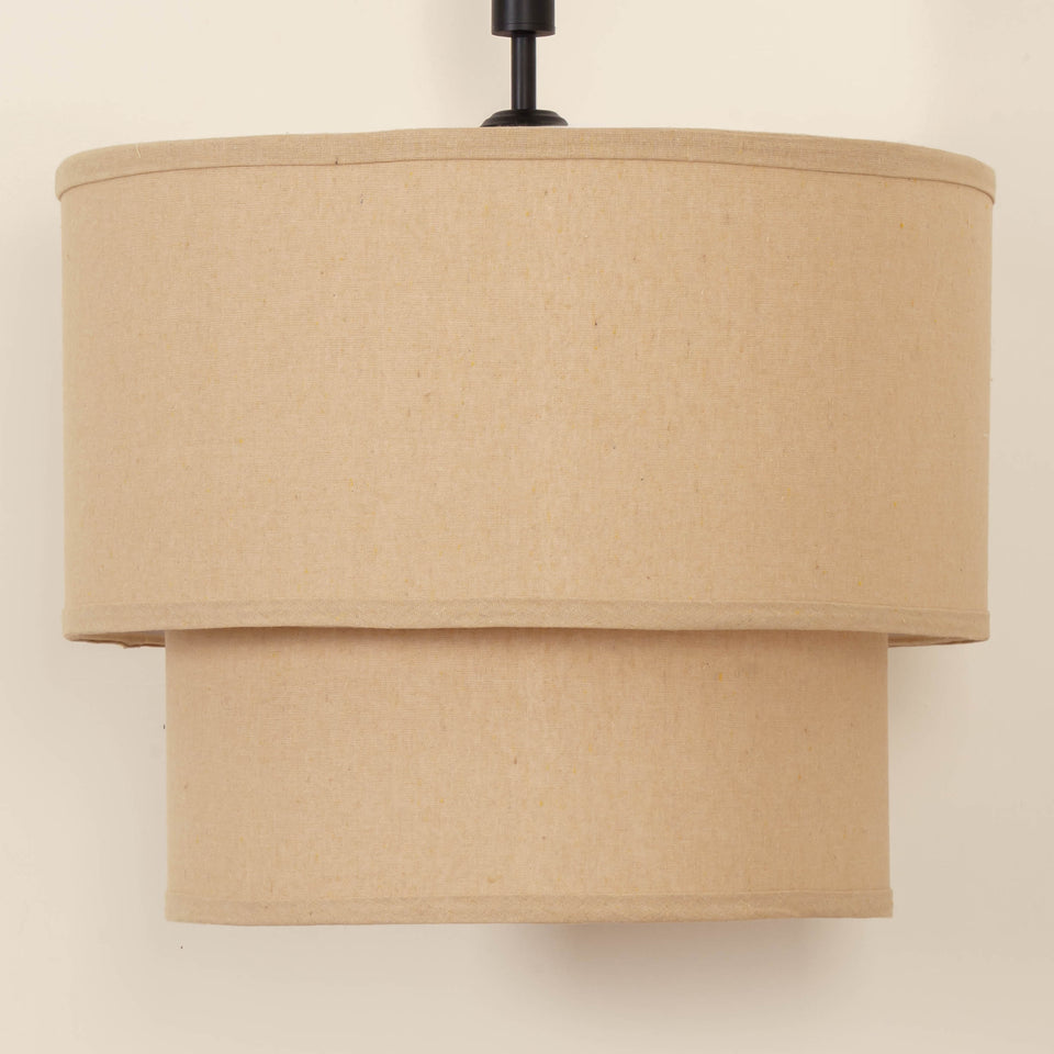 Divine Trends Beige Double Decker Fabric Hanging Pendant Light Black Polished | Hanging Lights for Living Room, Bedroom | Ceiling Lamps for Home Decoration