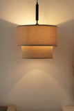 Divine Trends Beige Double Decker Fabric Hanging Pendant Light Black Polished | Hanging Lights for Living Room, Bedroom | Ceiling Lamps for Home Decoration