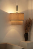 Divine Trends Beige Double Decker Fabric Hanging Pendant Light Black Polished | Hanging Lights for Living Room, Bedroom | Ceiling Lamps for Home Decoration