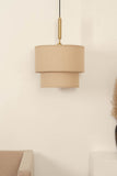 Divine Trends Beige Double Decker Fabric Hanging Pendant Light Antique Brass Finish| Hanging Lights for Living Room, Bedroom | Ceiling Lamps for Home Decoration