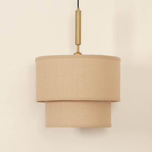 Divine Trends Beige Double Decker Fabric Hanging Pendant Light Antique Brass Finish| Hanging Lights for Living Room, Bedroom | Ceiling Lamps for Home Decoration