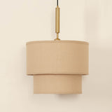 Divine Trends Beige Double Decker Fabric Hanging Pendant Light Antique Brass Finish| Hanging Lights for Living Room, Bedroom | Ceiling Lamps for Home Decoration