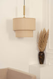 Divine Trends Beige Double Decker Fabric Hanging Pendant Light Antique Brass Finish| Hanging Lights for Living Room, Bedroom | Ceiling Lamps for Home Decoration