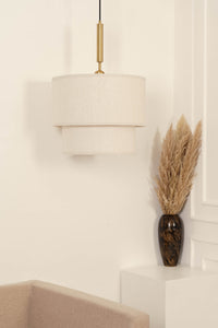 Divine Trends Off White Double Decker Fabric Hanging Pendant Light Antique Brass Finish| Hanging Lights for Living Room, Bedroom | Ceiling Lamps for Home Decoration