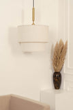 Divine Trends Off White Double Decker Fabric Hanging Pendant Light Antique Brass Finish| Hanging Lights for Living Room, Bedroom | Ceiling Lamps for Home Decoration