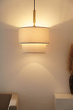 Divine Trends Off White Double Decker Fabric Hanging Pendant Light Antique Brass Finish| Hanging Lights for Living Room, Bedroom | Ceiling Lamps for Home Decoration