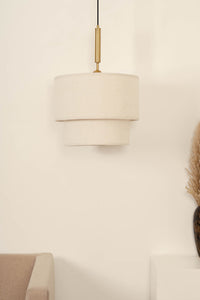 Divine Trends Off White Double Decker Fabric Hanging Pendant Light Antique Brass Finish| Hanging Lights for Living Room, Bedroom | Ceiling Lamps for Home Decoration