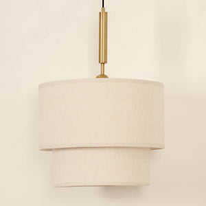 Divine Trends Off White Double Decker Fabric Hanging Pendant Light Antique Brass Finish| Hanging Lights for Living Room, Bedroom | Ceiling Lamps for Home Decoration