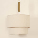 Divine Trends Off White Double Decker Fabric Hanging Pendant Light Antique Brass Finish| Hanging Lights for Living Room, Bedroom | Ceiling Lamps for Home Decoration