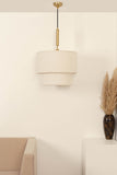 Divine Trends Off White Double Decker Fabric Hanging Pendant Light Antique Brass Finish| Hanging Lights for Living Room, Bedroom | Ceiling Lamps for Home Decoration