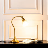 Divine Trends Study Desk Office Reading Curved Table Lamp Brass Antique Finish with Cup Crackled Glass Golden Luster