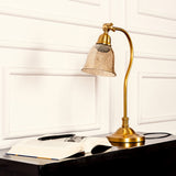 Divine Trends Study Desk Office Reading Curved Table Lamp Brass Antique Finish with Cup Crackled Glass Golden Luster