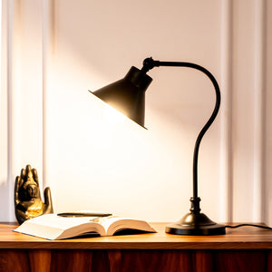 Divine Trends Study Desk Office Reading Curved Black Polished Table Lamp with Adjustable Head Shade