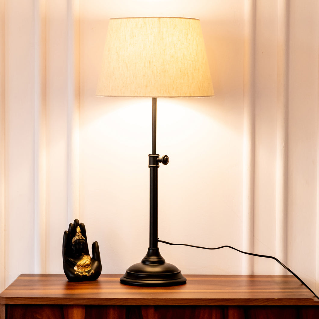 Divine Trends Black Polished Adjustable Height Table Lamp with Off White 12 inches Lampshade