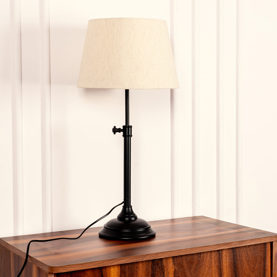 Divine Trends Black Polished Adjustable Height Table Lamp with Off White 12 inches Lampshade